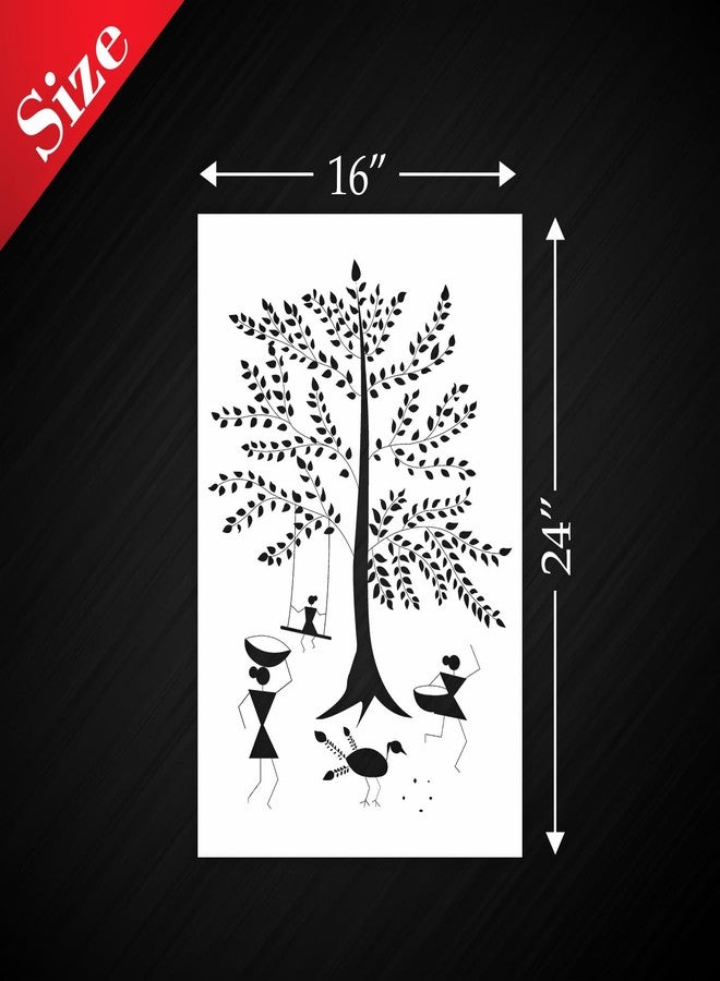 StenCart Tree Warli Art Pack of 2 Stencil for Wall Painting Home DIY Reusable Wall Stencil Design for Wall Decoration (16-inch x 24 inch) - Combo of 2 - Image 2
